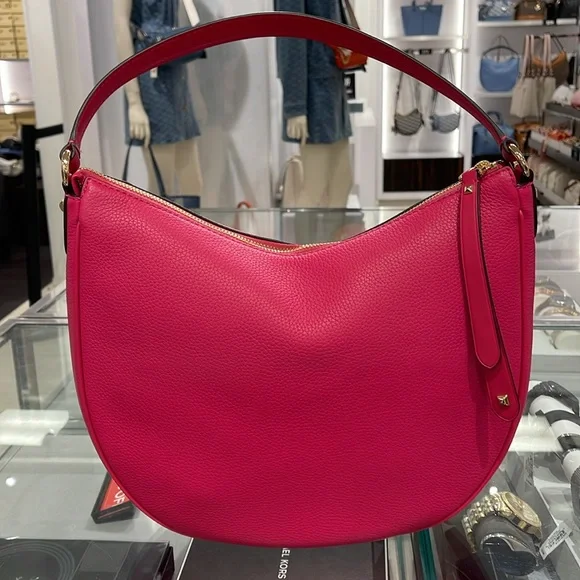 Michael Kors Dover Large Leather Top Zip Half Moon Shoulder Bag in Electric Pink - Picture 5 of 16
